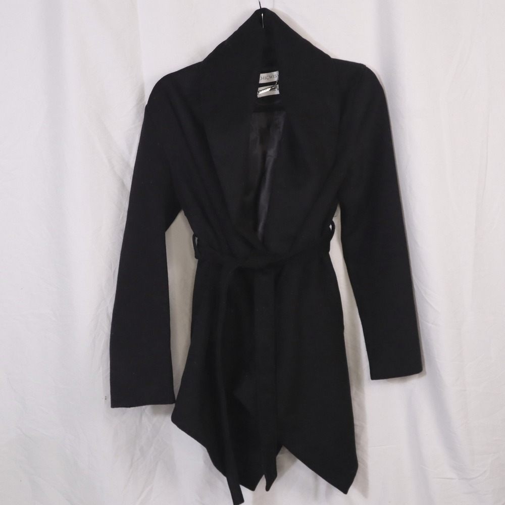 Chicwish Black Wool Blend Shawl Collar Belted Wrap Coat XS - Picture 3 of 11